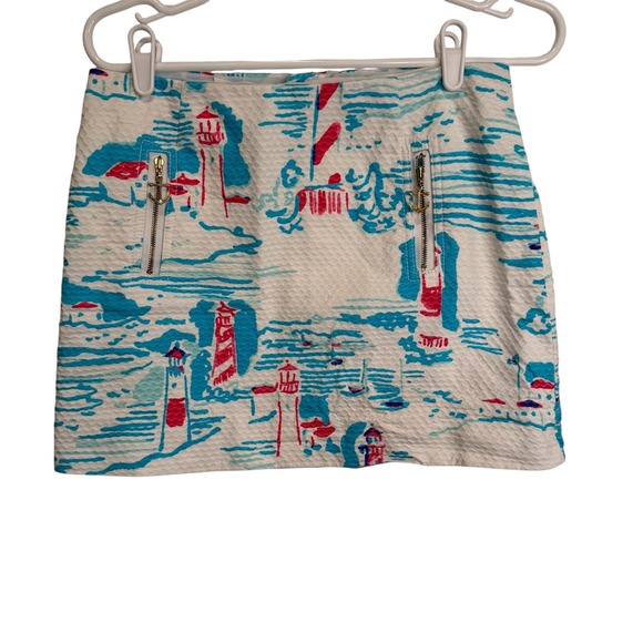 Lilly Pulitzer Dresses & Skirts - Lilly Pulitzer Tate Watch out Lighthouse Seersucker Mini Skirt Pink White Sz 2